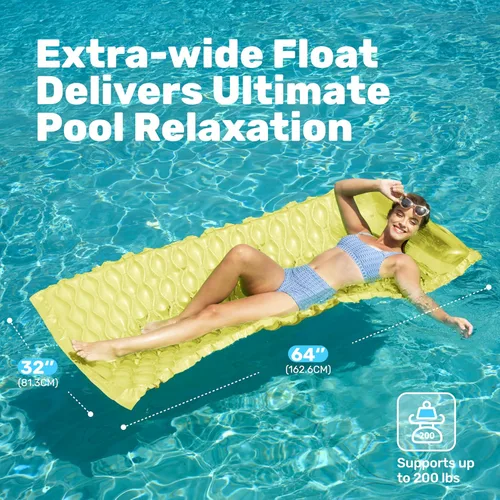 Miniatura 3 de Sloosh Paquete de 3 alfombrillas inflables para piscina, colchón flotador, con reposacabezas, flotador de piscina para adultos, 64 x 32 pulgadas