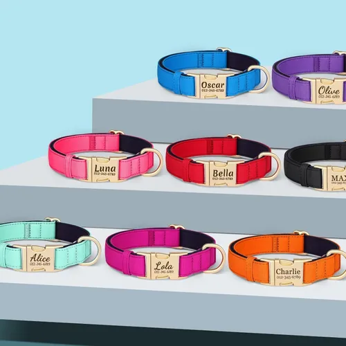 Miniatura 8 de Collar para perro personalizado PET ARTIST, collar para perro rojo personalizado con etiqueta de identificación grabada silenciosa, nylon ligero