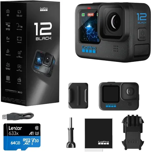 GoPro HERO12 Black - Cámara de acción impermeable con video Ultra HD de 5.3K60, fotos de 27 MP, HDR, transmisión en vivo, cámara web, estabilización