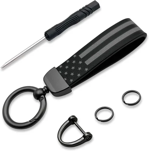 NTNEV Llavero de metal con la bandera estadounidense de Estados Unidos con anillo de aleación de zinc, anillo en D antipérdida con 360 giratorios,