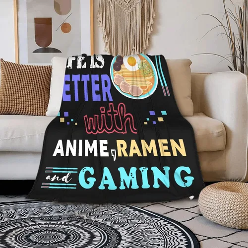 Miniatura 7 de Manta de Juego para Chicos y Hombres, Solo un Chico que Ama el Anime, Ramen y Mantas de Videojuegos, Manta Suave de Franela, Manta Decorativa Ligera