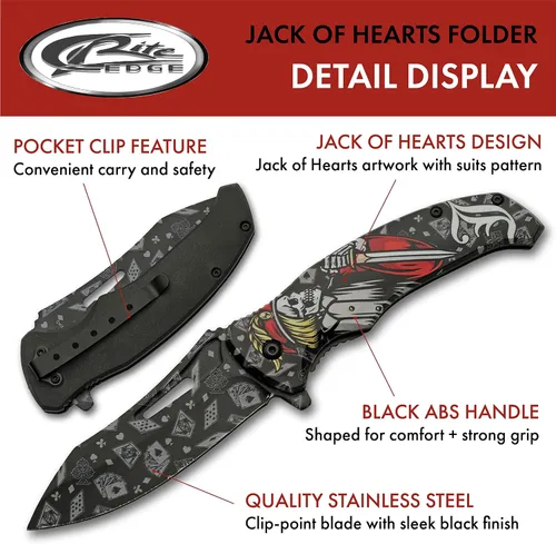 Miniatura 2 de 8.5 "Jack Of Hearts Skull Liner Lock EDC Cuchillo plegable con clip de bolsillo