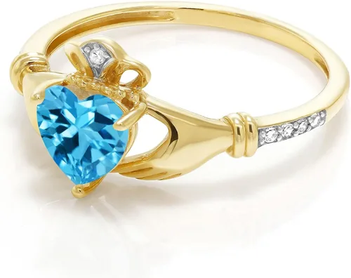 Miniatura 37 de Gem Stone King Anillo de compromiso claddagh celta irlandés de oro amarillo de 10 quilates con piedra preciosa en forma de corazón de 0.236 in