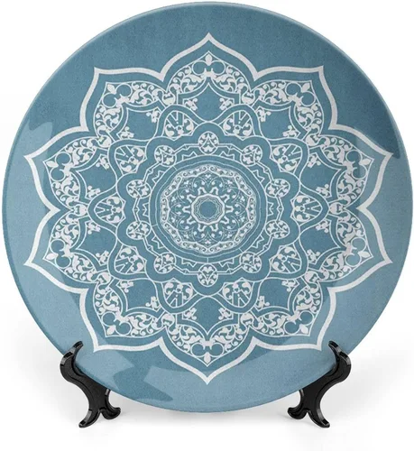 Miniatura 17 de Plato decorativo de 8 pulgadas, cerámica de loto, tatuaje bohemio zen, tono pastel, mandala abstracto de loto, placa de exhibición para mesa de Lila