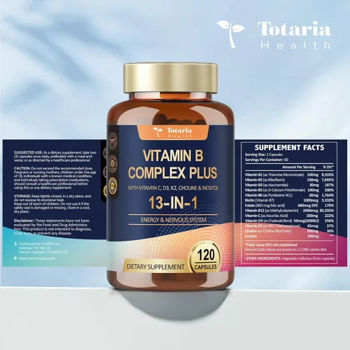 Miniatura 8 de Complejo de Vitamina B Plus 13 en 1 con Vitamina B1, B2, B3 (Niacina), B4, B5, B6, B7 (Biotina), B8 (Inositol), B9 (Ácido Fólico), B12, C, D3, K2