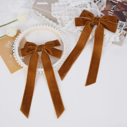Miniatura 7 de 2 piezas de broches de cinta de terciopelo con lazos de pelo marrones, broches grandes de cocodrilo de otoño, accesorios para el cabello
