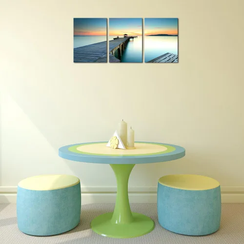 Miniatura 3 de Wieco Art 3 piezas de lienzo de paisaje marino impresiones de arte de pared, puesta de sol, océano, playa, pinturas para cocina, dormitorio, hogar