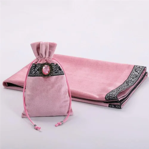 Miniatura 3 de BLESSUME Paño de mesa y bolsa de terciopelo de bruja Altar Tarot Paño cuadrado de adivinación (rosa)