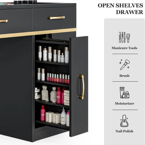 Miniatura 5 de Estación de manicura para uñas para tecnología de uñas, mesa de uñas con colector de polvo eléctrico, 7 cajones y estantes, estación de trabajo