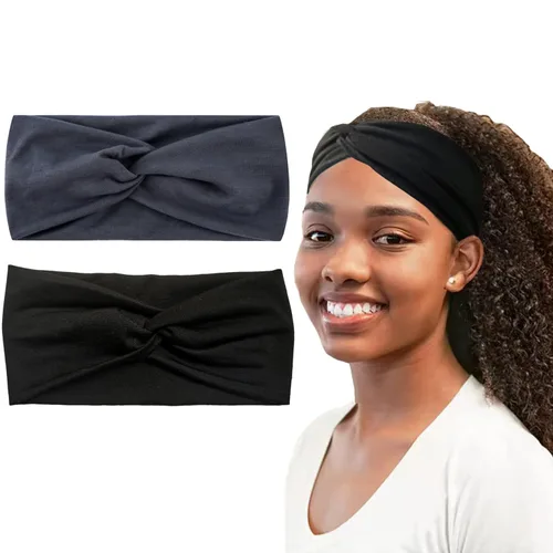 Miniatura 9 de Hjiaruiky 2 diademas de turbante para mujer, bohemias, elásticas, a la moda, de tela anudada, bonita, gruesa, para mujeres y niñas, color negro