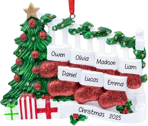 Miniatura 9 de Adorno de Navidad personalizado para familia de 6 miembros 2026 Manoplas con velas con purpurina en la decoración del árbol de Navidad del manto