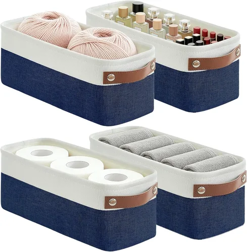 Miniatura 12 de Bagnizer 13x13 Cajas de almacenamiento cúbicas, caja de almacenamiento plegable de tela, paquete de 4 cestas de armario con asas para organizar