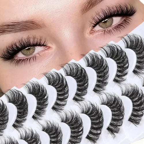 Veleasha Pestañas rusas postizas con banda transparente que parecen extensiones de pestañas, tiras de pestañas con curvatura D, paquete de 10 pares
