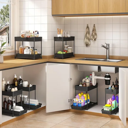 Miniatura 4 de Sevenblue Paquete de 4 organizadores para debajo del fregadero, organizadores de baño y almacenamiento, organizador de armario extraíble multiuso