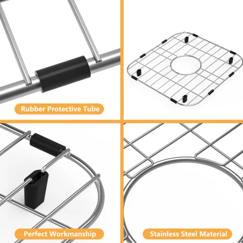 Miniatura 4 de Protectores de fregadero de acero inoxidable para fregadero de cocina, estante de fregadero de metal de 12.25 x 11.5 pulgadas con orificio