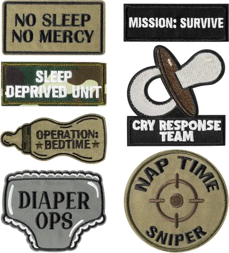 7 piezas de parches tácticos divertidos de papá y mamá con gancho y bucle, lindo chupete y biberón, bordados, parches de applique, emblema de