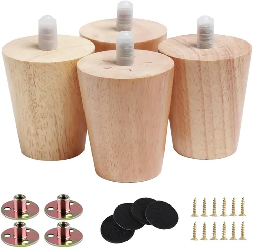 Juego de 4 patas redondas de madera maciza de 3 pulgadas para muebles, sofá cama, silla de café, escritorio, patas rectas con pernos preperforados