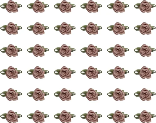 Miniatura 18 de 50 piezas de rosas de satén con hojas verdes, lazos de cinta mini lindos, suministros de flores artificiales de tela, adorno de aplique