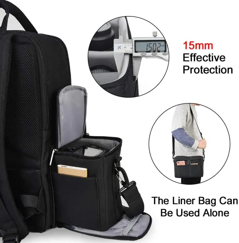 Miniatura 8 de CADeN Mochila para cámara DSLR, impermeable, antirrobo, con compartimento para laptop de 15.6 pulgadas, puerto de carga USB, soporte para trípode