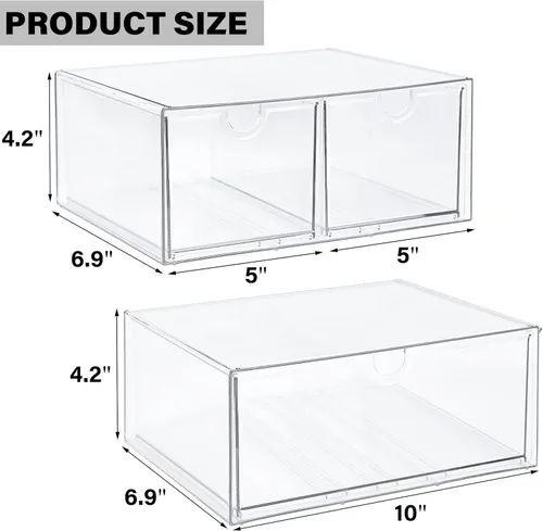 Miniatura 3 de Prsildan - Organizador de cajones acrílico para maquillaje con 3 cajones, almacenamiento transparente apilable para biberones, manualidades, joyas