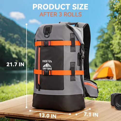 Miniatura 8 de HEETA Paquete de 2 riñoneras impermeables (negro y gris) con bolsas secas impermeables (negro, 40L)