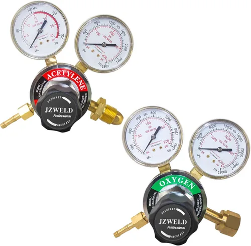Miniatura 2 de Reguladores de oxígeno y acetileno, reguladores de gas de soldadura de conexión de entrada CGA540 y CGA510, conjunto de regulador de acetileno