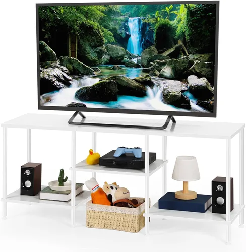 Miniatura 10 de BTY Soporte de TV de 50 pulgadas con centro de entretenimiento de 3 niveles y estantes de almacenamiento, consola de televisión pequeña y alta