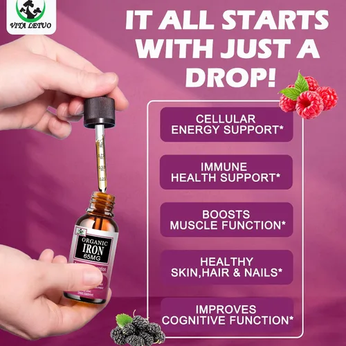 Miniatura 3 de Suplemento de hierro para mujeres con vitamina C, suplemento líquido 6 en 1 con vitamina B12, vitamina B6, gotas de hierro líquido de alta absorción