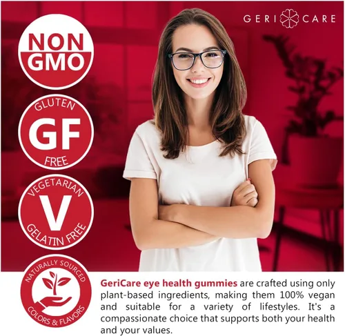 Miniatura 6 de GeriCare Gomitas de apoyo para los ojos, suplemento diario de luteína y zeaxantina para la salud de la visión, de origen natural, a base de plantas