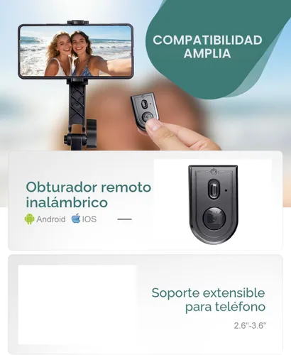 Miniatura 5 de Trípode de teléfono de 71 pulgadas para iPhone y teléfono Android, soporte de trípode para teléfono celular con control remoto inalámbrico