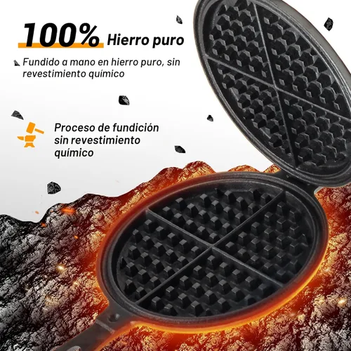 Miniatura 5 de Plancha para gofres profesional de hierro fundido de 8 pulgadas para encimera Cuerpo engrosado de 8 libras, calentamiento rápido, superficie