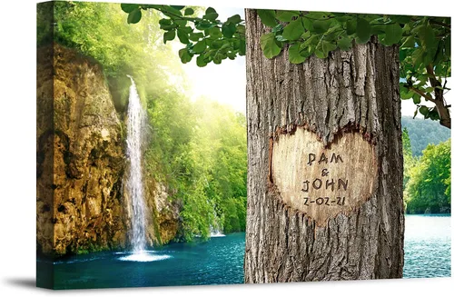Miniatura 10 de Autumn Path - Lienzo personalizado o impresión fotográfica y obra de arte enmarcada con nombres de pareja, fecha especial en impresiones, gran