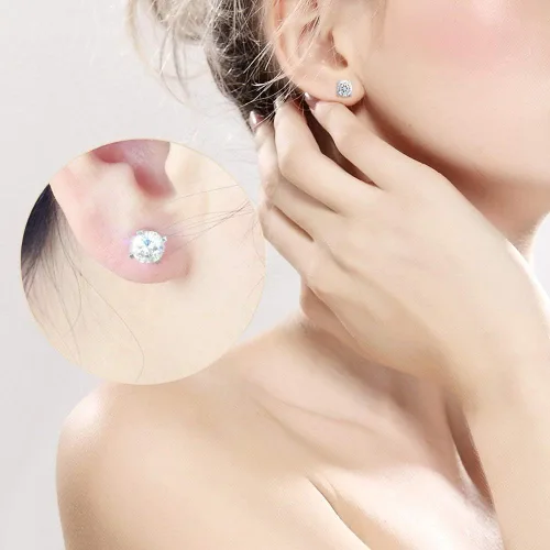 Miniatura 5 de 2CTW aros de moissanita imitación, chapados en plata en color blanco