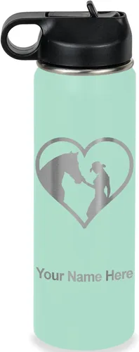 Miniatura 53 de LaserGram Botella de agua personalizada, corazón de vaquera de caballo, acero inoxidable de doble pared aislada al vacío con popote superior, regalo