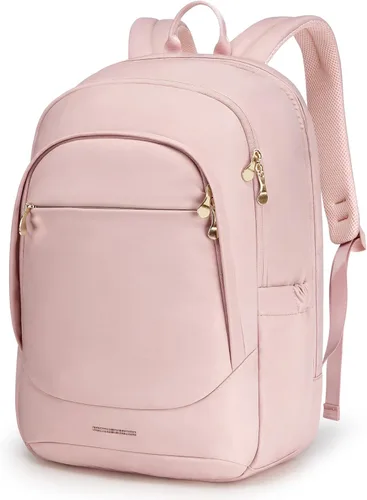 LIGHT FLIGHT Mochilas de viaje para laptop para mujer, mochila para laptop de 17.3 pulgadas con orificio de carga USB, bolsa universitaria 2-Rosa