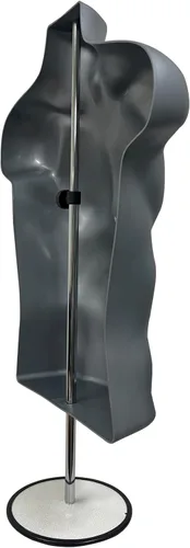 Miniatura 3 de Torso de maniquí masculino y femenino con soporte de metal, cuerpo hueco en la espalda, forma de vestido apilable para exhibición de camisetas, Gris
