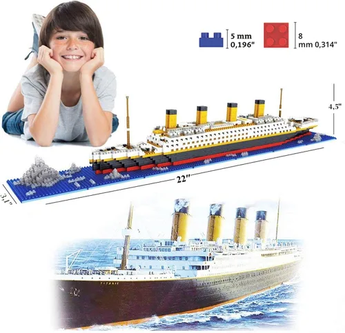 Miniatura 2 de Titanic Ship - Juego de bloques de construcción modelo de barco, juegos de rompecabezas 3D, juguetes educativos de bricolaje, juguete de ladrillos