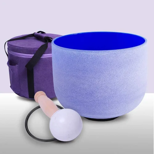 Miniatura 7 de Cuenco de cristal de cuarzo esmerilado de color púrpura de 432 Hz con diseño de corona B de 8 pulgadas con bolsa resistente Nota F de 432 Hz