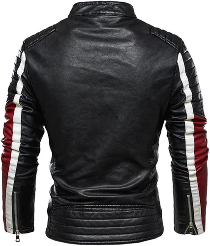 Miniatura 2 de Chaqueta de cuero para hombre Chaqueta casual de piel sintética con cremallera estilo bomber Cafe Racer Slim Fit Chaqueta de motociclista de cuero