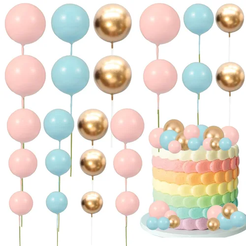 Miniatura 52 de Gyufise 30 Piezas Bolas Topper para Pastel DIY Insertables para Pastel Palillos de Bolas para Pastel Topper para Cupcakes para Fiesta de Cumpleaños