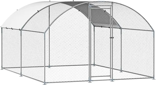 Miniatura 9 de VEVOR Gallinero de metal grande con paso, 13.1 x 9.8 x 6.5 pies para patio con cubierta impermeable, jaula grande para aves de corral