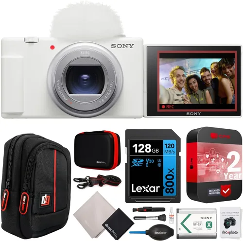 Sony ZV-1 II Cámara de vlog con video 4K y 20.1MP para creadores de contenido y vloggers Paquete ZV-1M2/W blanco con paquete de protección extendida