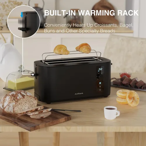 Miniatura 5 de Anfilank Tostadora de 4 Rebanadas de Ranura Extra Ancha Larga de 1.5 pulgadas con Temporizador de Cuenta Regresiva, 6 Ajustes de Tostado, Estante