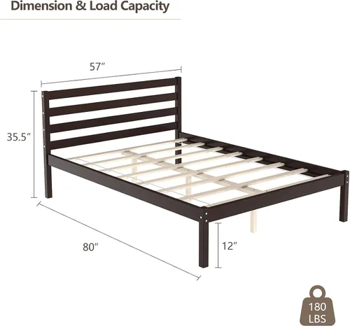 Miniatura 2 de Giantex Base de cama de plataforma de madera, cabecera con paneles, soporte de listones de madera, no necesita resortes, base de colchón de cama