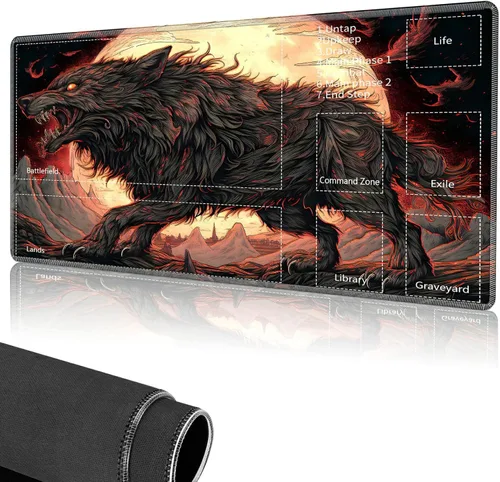 Miniatura 13 de Tapete de juego para MTG, tapete de juego de cartas cosido con zona mágica para juegos de cartas MTG, (17.4 x 13.8 pulgadas), tapete de juego