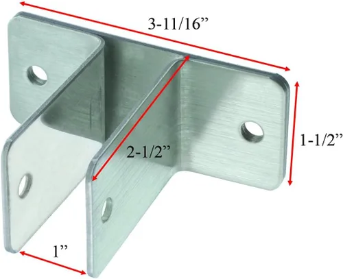 Miniatura 2 de Harris Hardware 11759 Soporte de pared de acero inoxidable estampado con dos orejas Grosor del panel de 1 pulgada de grosor del panel de 2-1/2