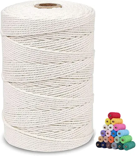 Miniatura 64 de Cuerda de algodón para macramé, de 0.11 pulgadas x 109 yardas, cuerda de macramé natural marrón, suministros perfectos de algodón para hacer