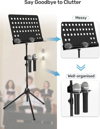 Miniatura 3 de Soporte para micrófono múltiple con abrazadera (aluminio/goma), soporte para micrófono y borde de escritorio y pared, soporta hasta 2 micrófonos
