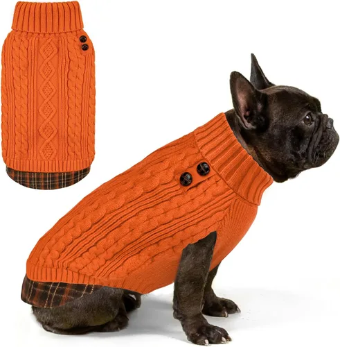 Miniatura 10 de KYEESE - Suéter para perro mediano, suéter tejido con estampado de cuadros, cálido abrigo de mascotas para otoño e invierno