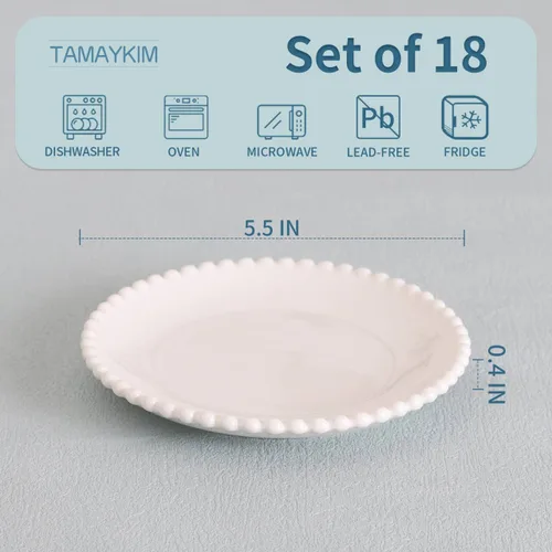 Miniatura 2 de Juego de 18 platos de postre de porcelana de 5.5 pulgadas, pequeños platos de cerámica para aperitivos, juegos de mini vajilla redondos, resistentes